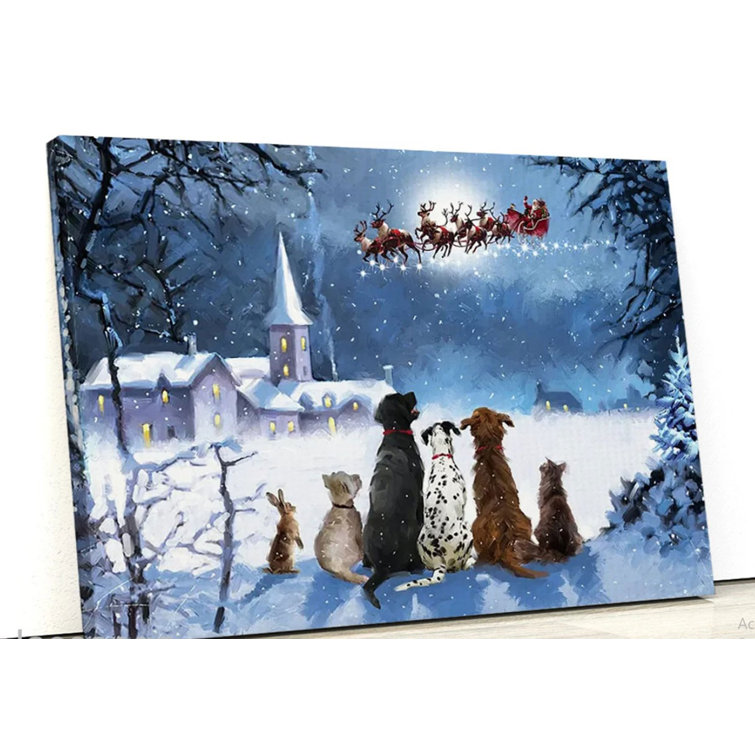 The Holiday Aisle® " Dogs Watching Santa " on Canvas Wayfair